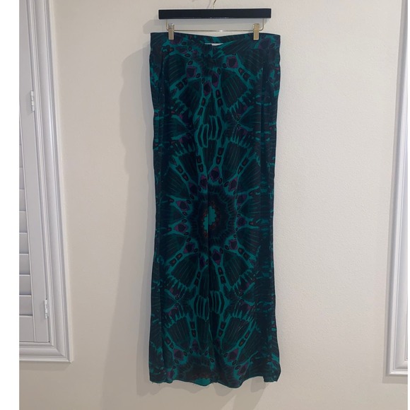 Ba&Sh Clyde wide-leg trousers pants Green Print Size 3 (large)  * altered hem* - Picture 1 of 6